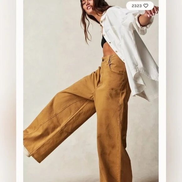 NEW Free People We The Free Chill Vibes Dropped Wide Leg Mustard Scout Jeans 28